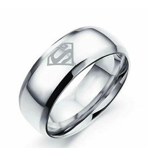 Silver Band Ring Superman Titanium Stainless Steel Men Bridal Jewelry